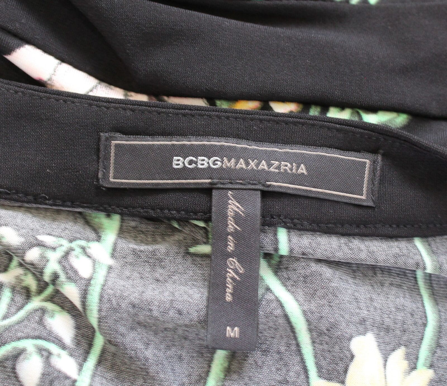 BCBG Max Azria Black Botanical Garden Floral Asymmetrical Hem Dress Size M Green