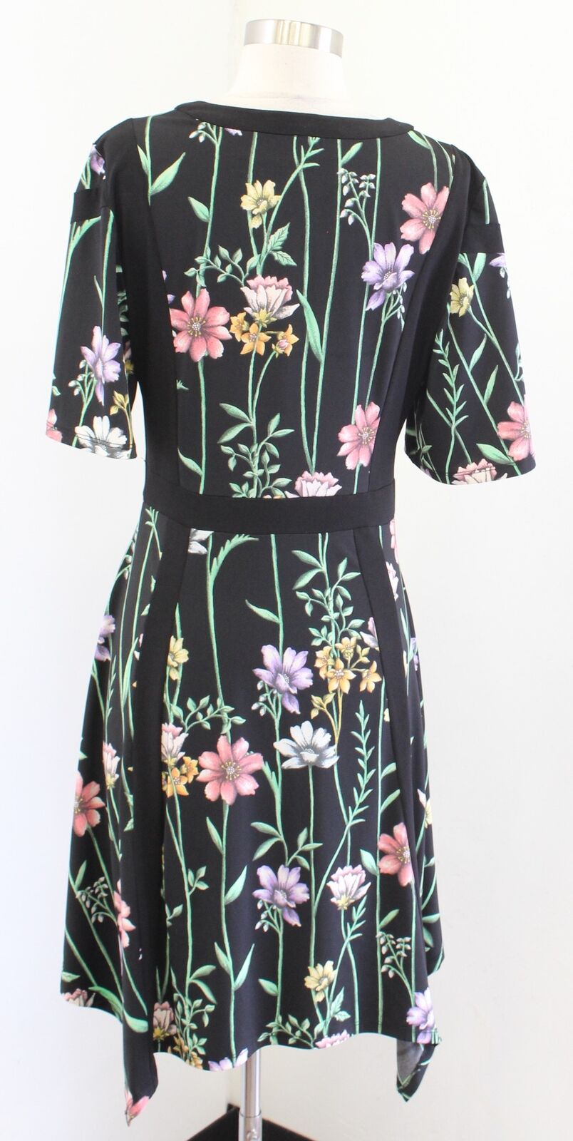 BCBG Max Azria Black Botanical Garden Floral Asymmetrical Hem Dress Size M Green