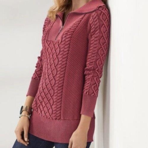 Soft Surroundings Gray Black Cable Knit Boyfriend Style Tunic Sweater Size M