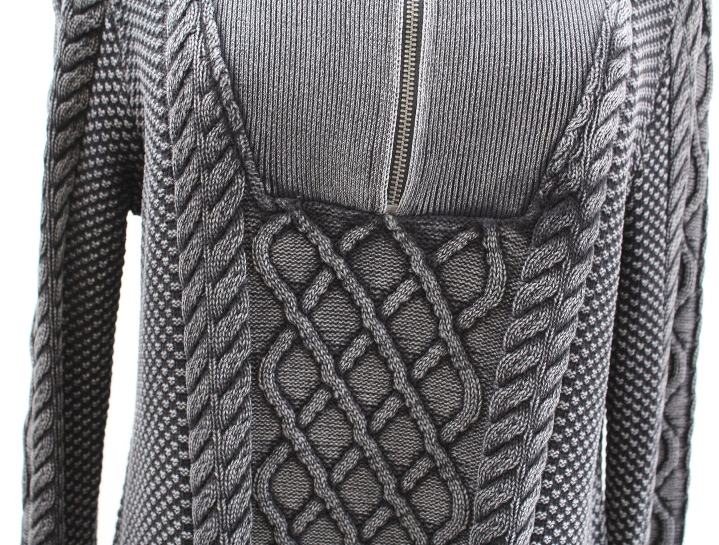 Soft Surroundings Gray Black Cable Knit Boyfriend Style Tunic Sweater Size M