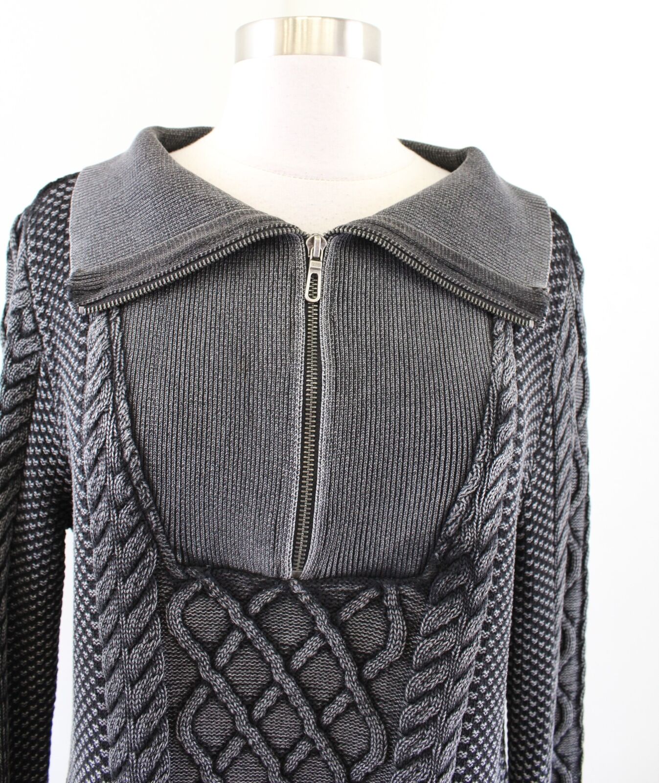 Soft Surroundings Gray Black Cable Knit Boyfriend Style Tunic Sweater Size M