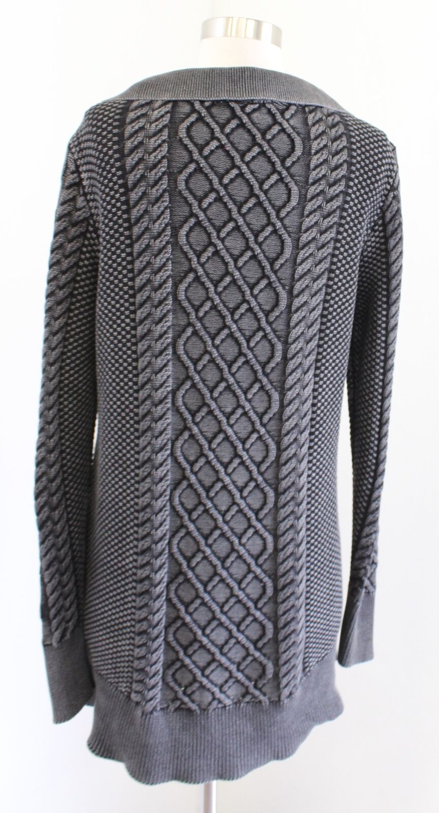 Soft Surroundings Gray Black Cable Knit Boyfriend Style Tunic Sweater Size M