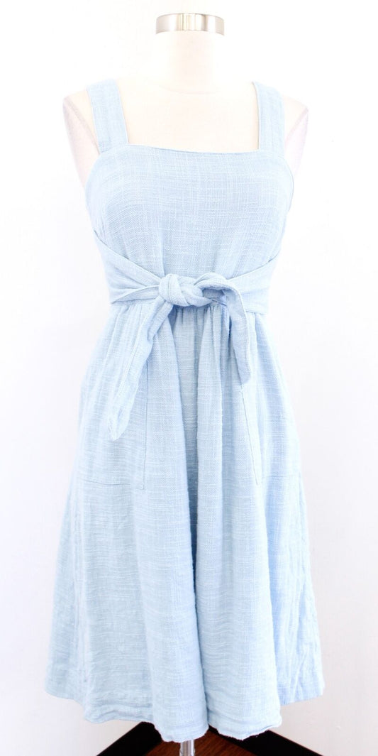 Meadow Rue Anthropologie Ingalls Blue Tie Waist Dress Size 0 Sleeveless A Line