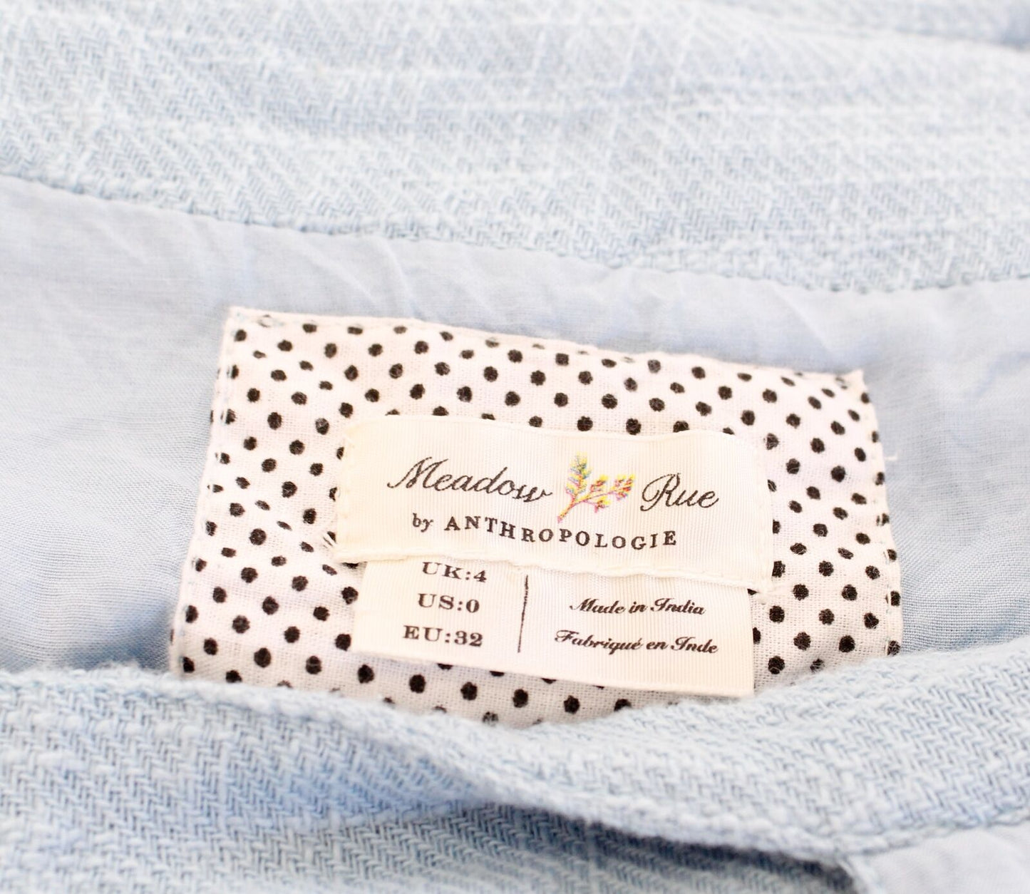 Meadow Rue Anthropologie Ingalls Blue Tie Waist Dress Size 0 Sleeveless A Line