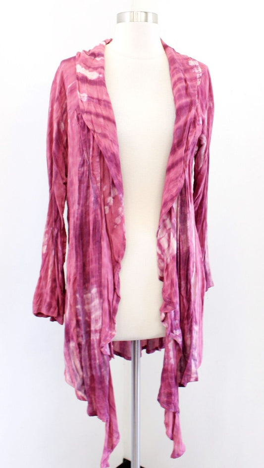 Soft Surroundings Bali Pink Tie Dye Waterfall Open Draped Cardigan Overpiece L