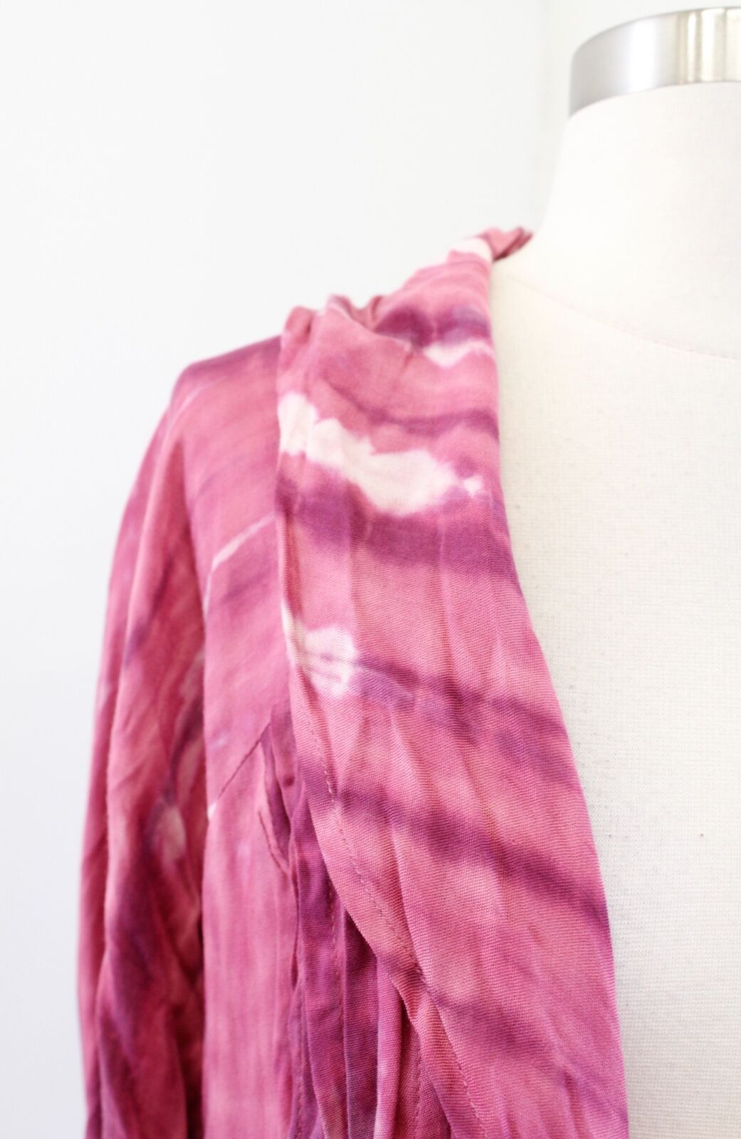 Soft Surroundings Bali Pink Tie Dye Waterfall Open Draped Cardigan Overpiece L