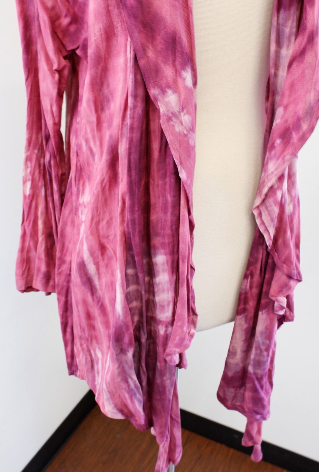 Soft Surroundings Bali Pink Tie Dye Waterfall Open Draped Cardigan Overpiece L