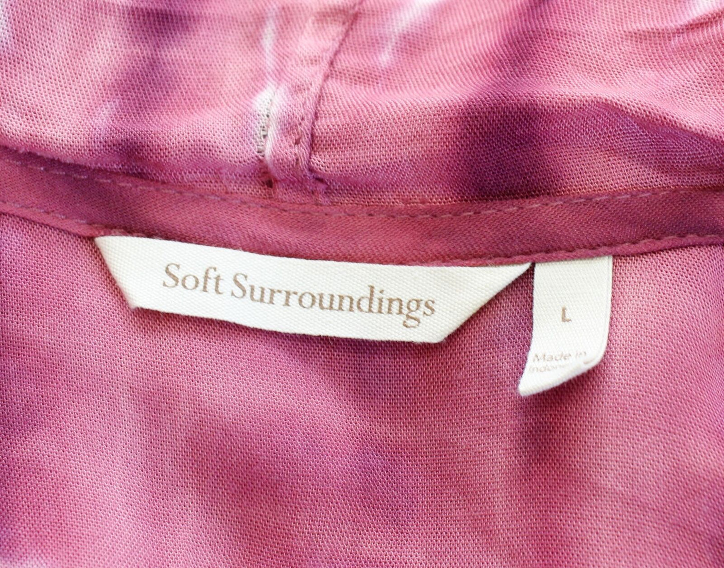 Soft Surroundings Bali Pink Tie Dye Waterfall Open Draped Cardigan Overpiece L