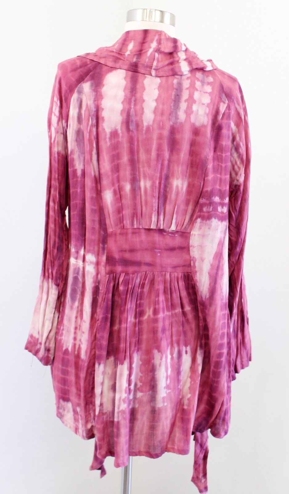 Soft Surroundings Bali Pink Tie Dye Waterfall Open Draped Cardigan Overpiece L