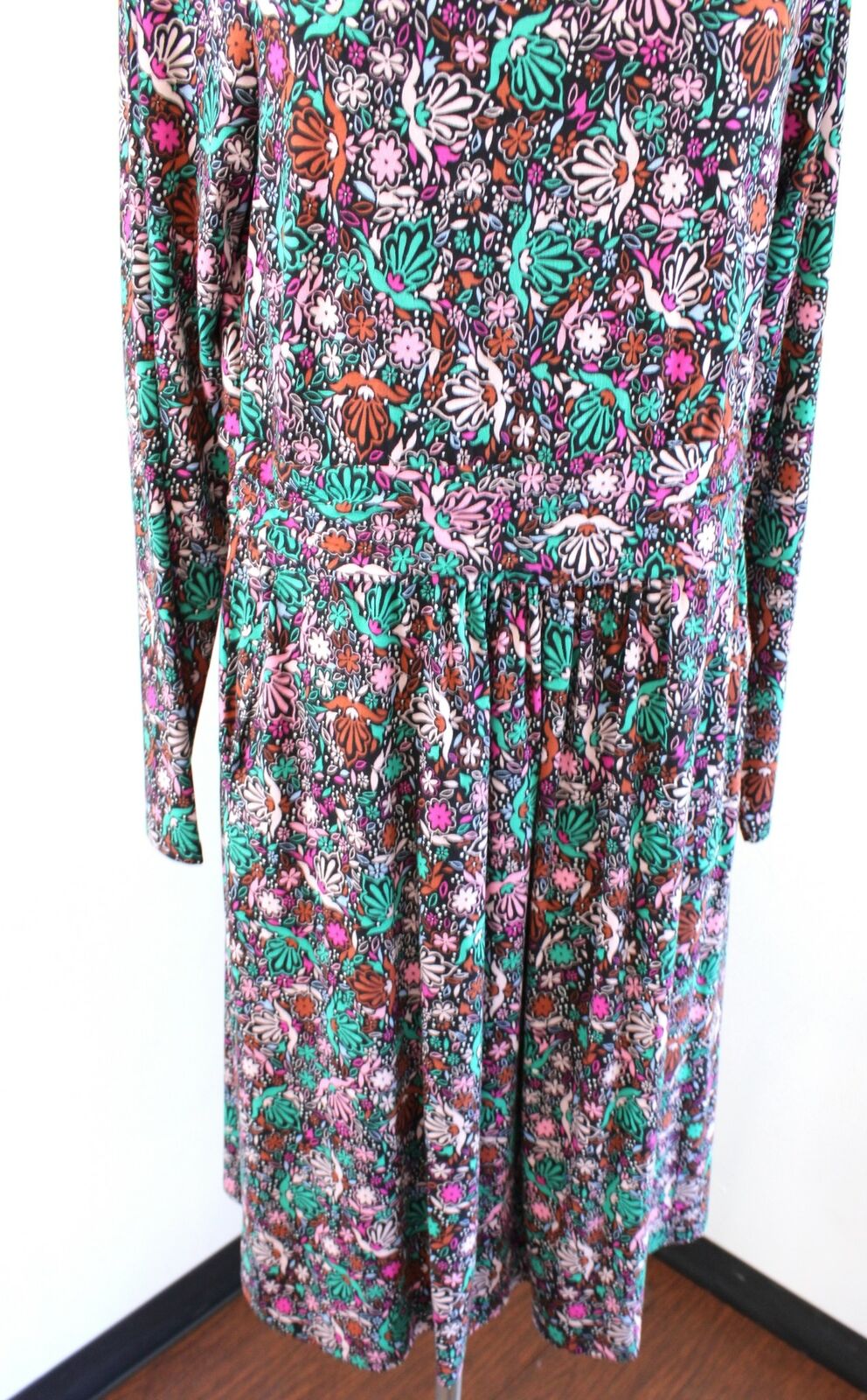 NWT Boden Abigail Floral Confetti Jersey Dress Size US 12R 12 Black Green