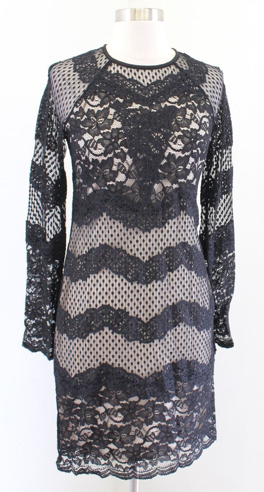 Diane Von Furstenberg Violet Black Mixed Lace Illusion Sheath Dress Size 2