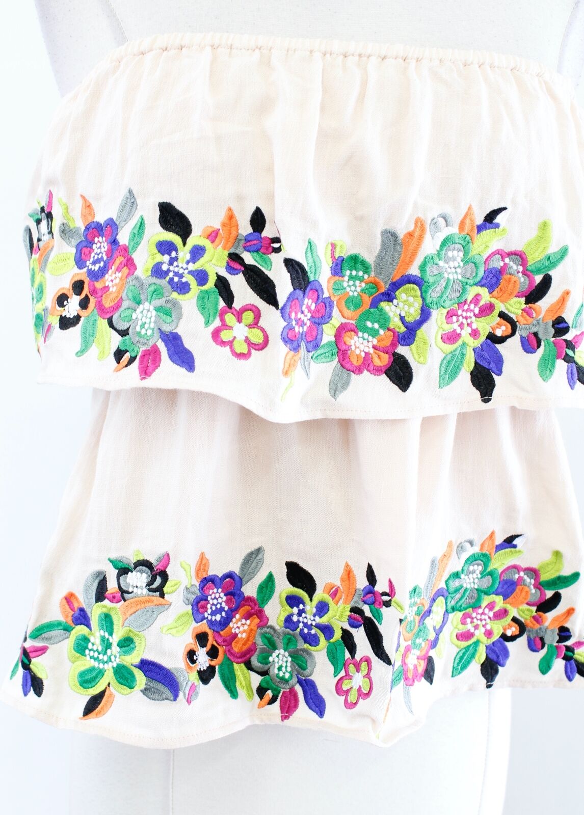 NWT Julie Brown Jack Strapless Bright Floral Embroidered Top Blouse Size M Crop