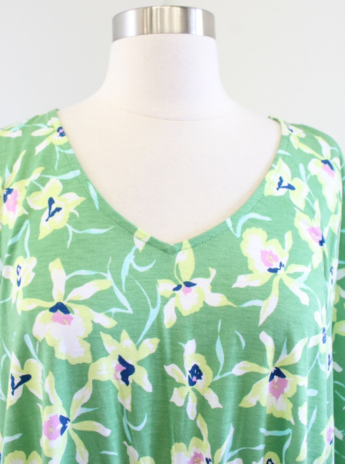 NWT $69 J Jill Green Rayon Knit Floral Print Tunic Top Blouse Sz XLP PXL Yellow