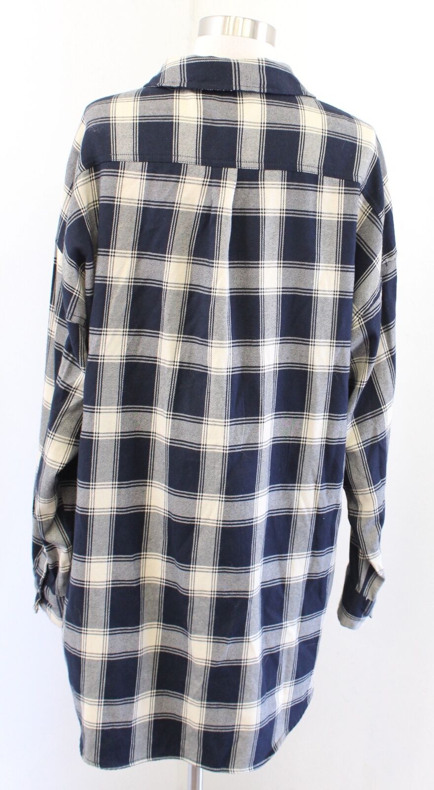 Zara Navy Blue Plaid Floral Embroidered Beaded Boyfriend Style Shirt Sz XL Snap