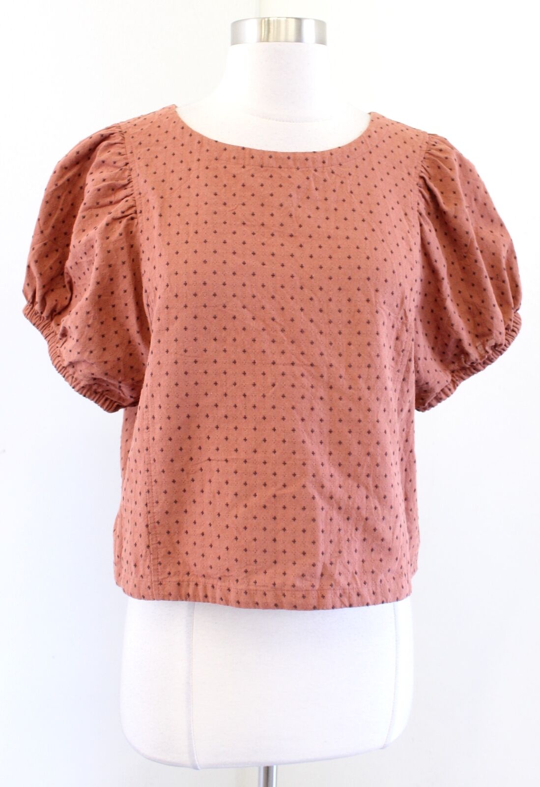 Madewell Jacquard Puff Short Sleeve Top in Micro Cross Size 12 Embroidered Blouse Boho