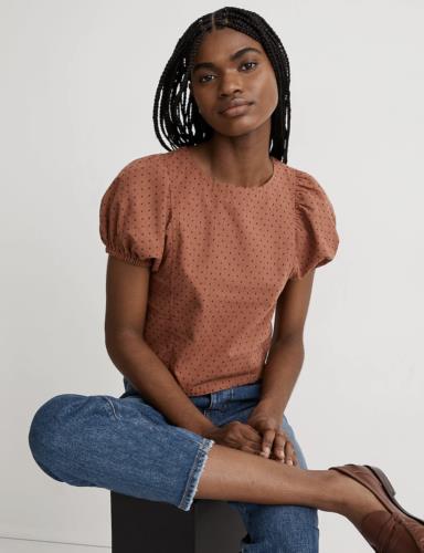 Madewell Jacquard Puff Short Sleeve Top in Micro Cross Size 12 Embroidered Blouse Boho