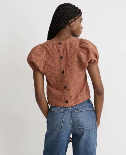 Madewell Jacquard Puff Short Sleeve Top in Micro Cross Size 12 Embroidered Blouse Boho