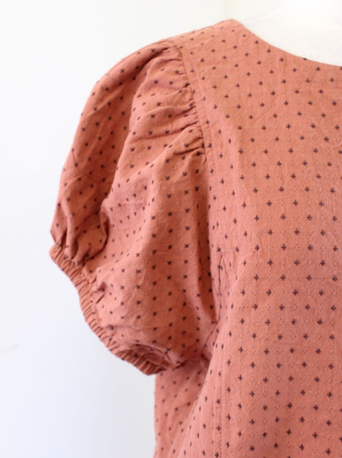 Madewell Jacquard Puff Short Sleeve Top in Micro Cross Size 12 Embroidered Blouse Boho