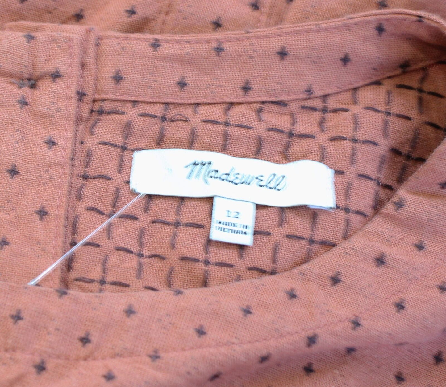 Madewell Jacquard Puff Short Sleeve Top in Micro Cross Size 12 Embroidered Blouse Boho