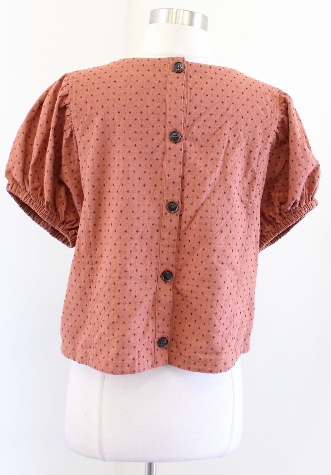 Madewell Jacquard Puff Short Sleeve Top in Micro Cross Size 12 Embroidered Blouse Boho