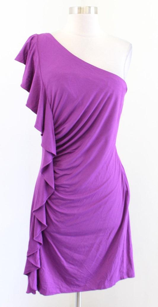 NWT Calvin Klein Purple One Shoulder Ruched Ruffle Knit Dress Size 10 Sheath