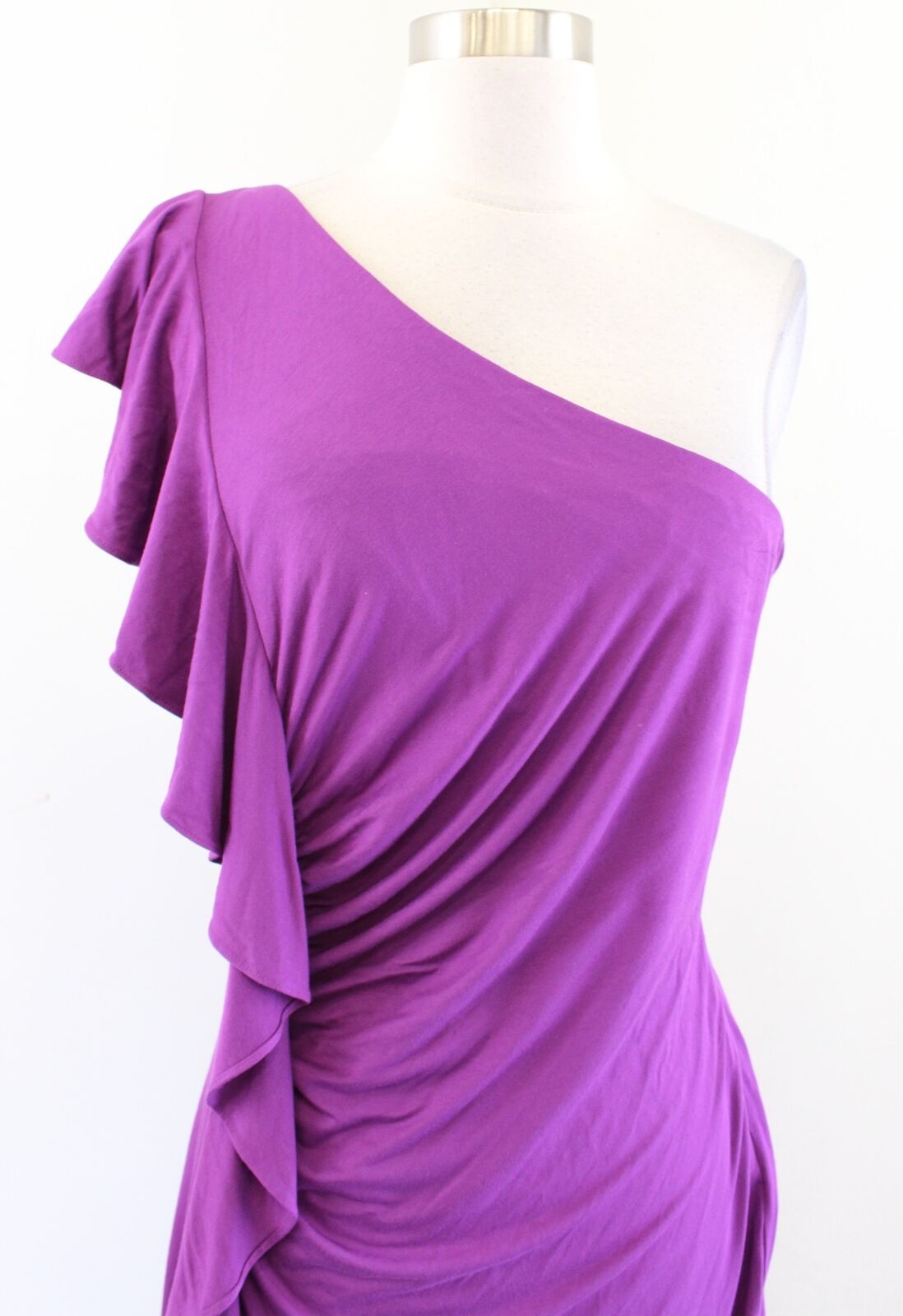 NWT Calvin Klein Purple One Shoulder Ruched Ruffle Knit Dress Size 10 Sheath