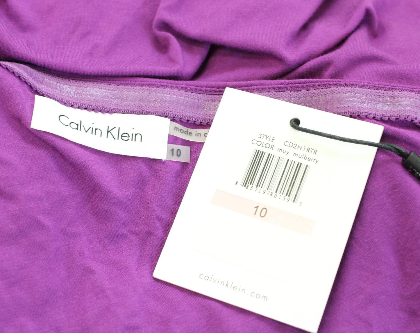 NWT Calvin Klein Purple One Shoulder Ruched Ruffle Knit Dress Size 10 Sheath