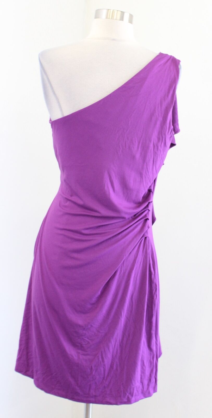 NWT Calvin Klein Purple One Shoulder Ruched Ruffle Knit Dress Size 10 Sheath