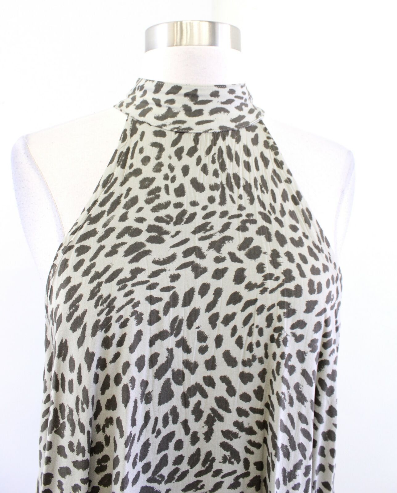 Cloth and Stone Anthropologie Green Cheetah Print Halter Dress Size S Sleeveless