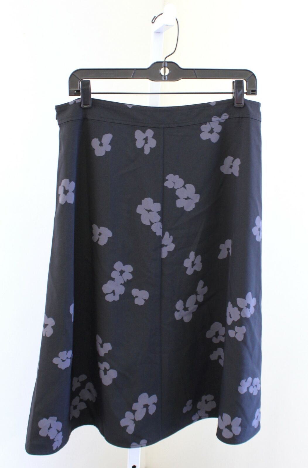 Everlane Black Floral Japanese Goweave Button Front Swing Skirt size 14