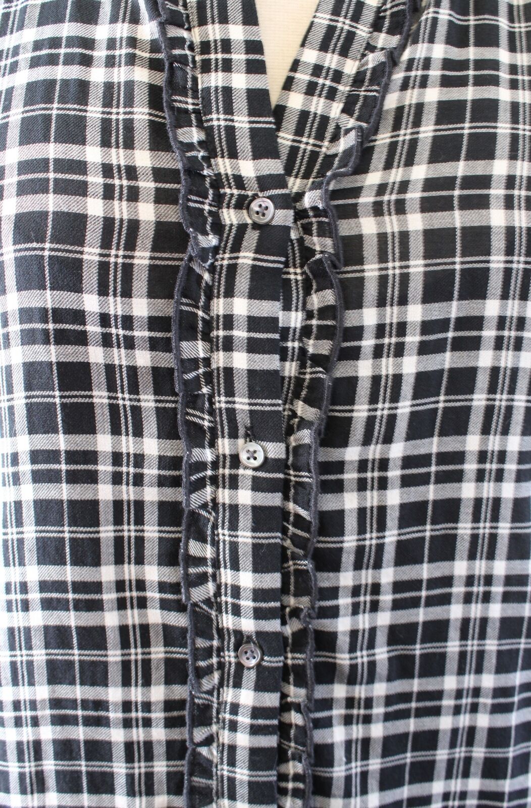 Joie Kaisa Black White Plaid Drop Waist Shift Dress Size XS Ruffle Trim