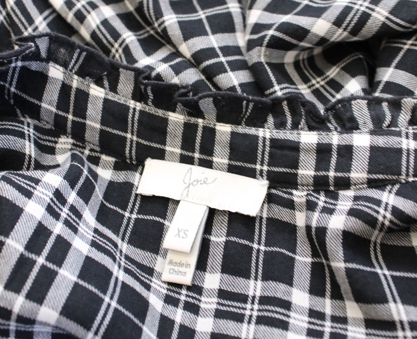 Joie Kaisa Black White Plaid Drop Waist Shift Dress Size XS Ruffle Trim