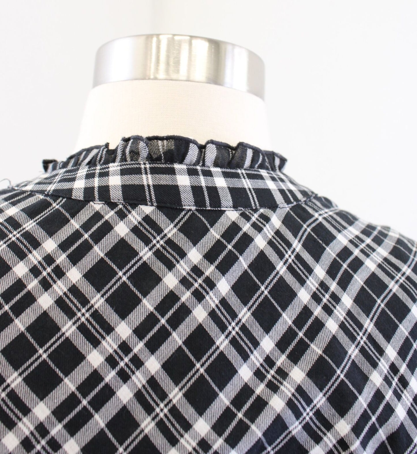 Joie Kaisa Black White Plaid Drop Waist Shift Dress Size XS Ruffle Trim