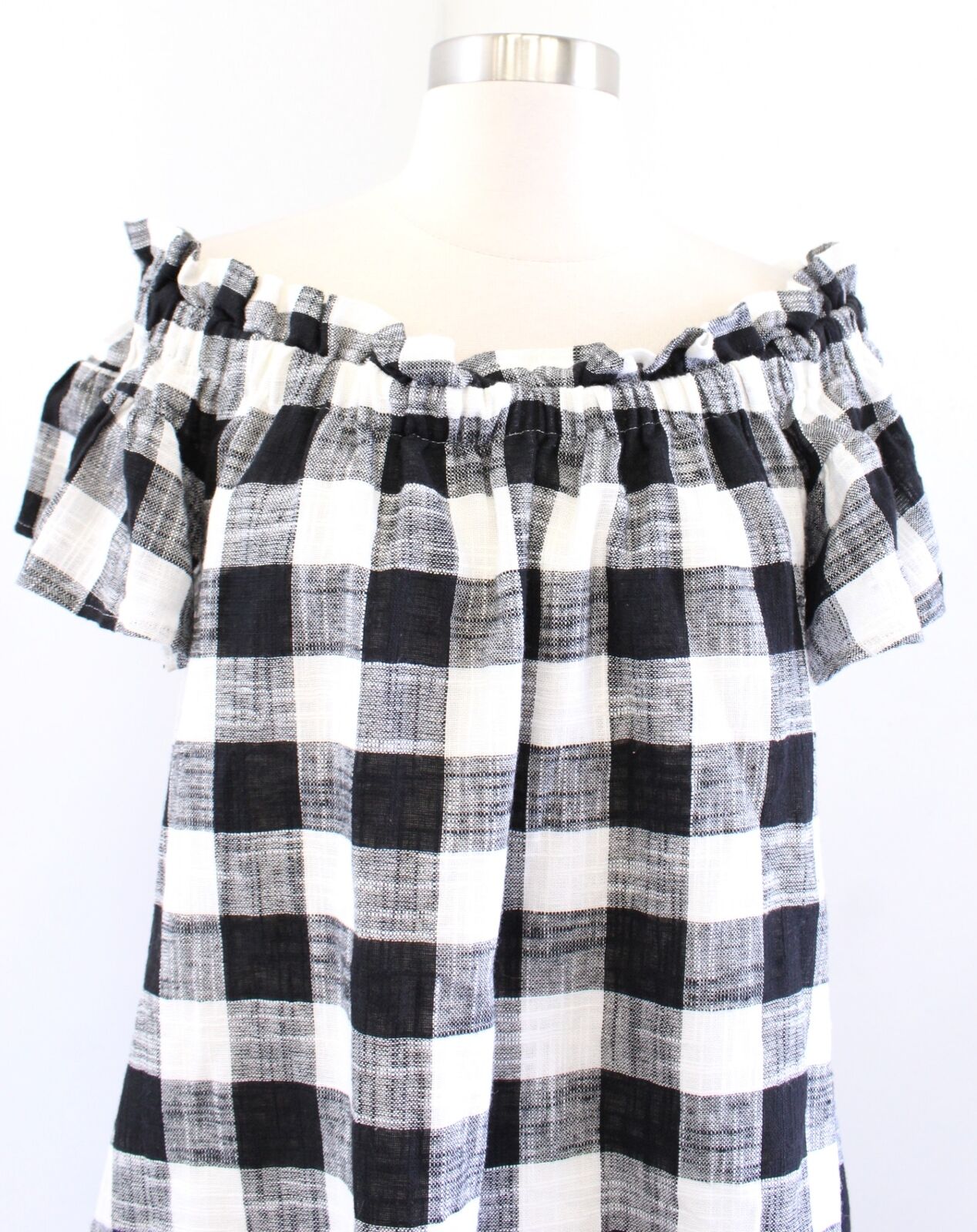 Corey Lynn Calter Anthropologie Black White Plaid Off the Shoulder Dress Size S