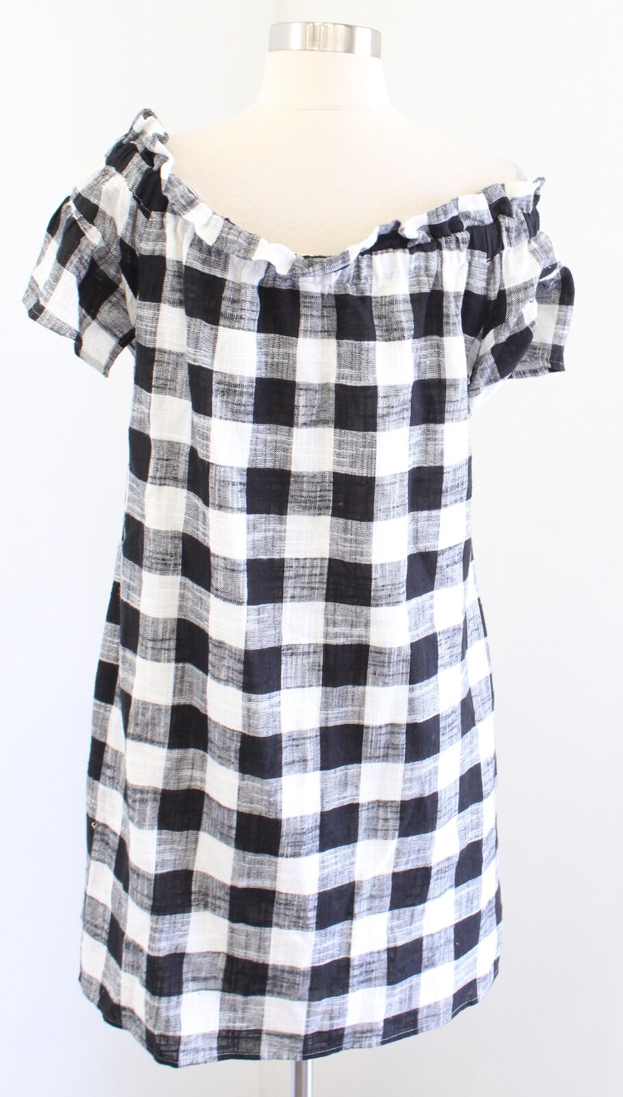 Corey Lynn Calter Anthropologie Black White Plaid Off the Shoulder Dress Size S