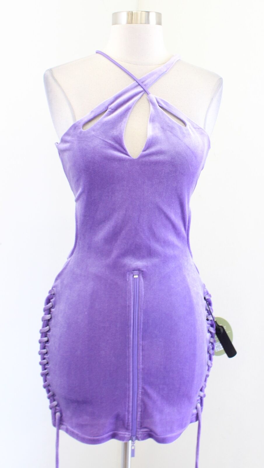 NWT BBxBrand Purple Velvet Cutout Lace Up Detail Mini Party Club Dress Size M