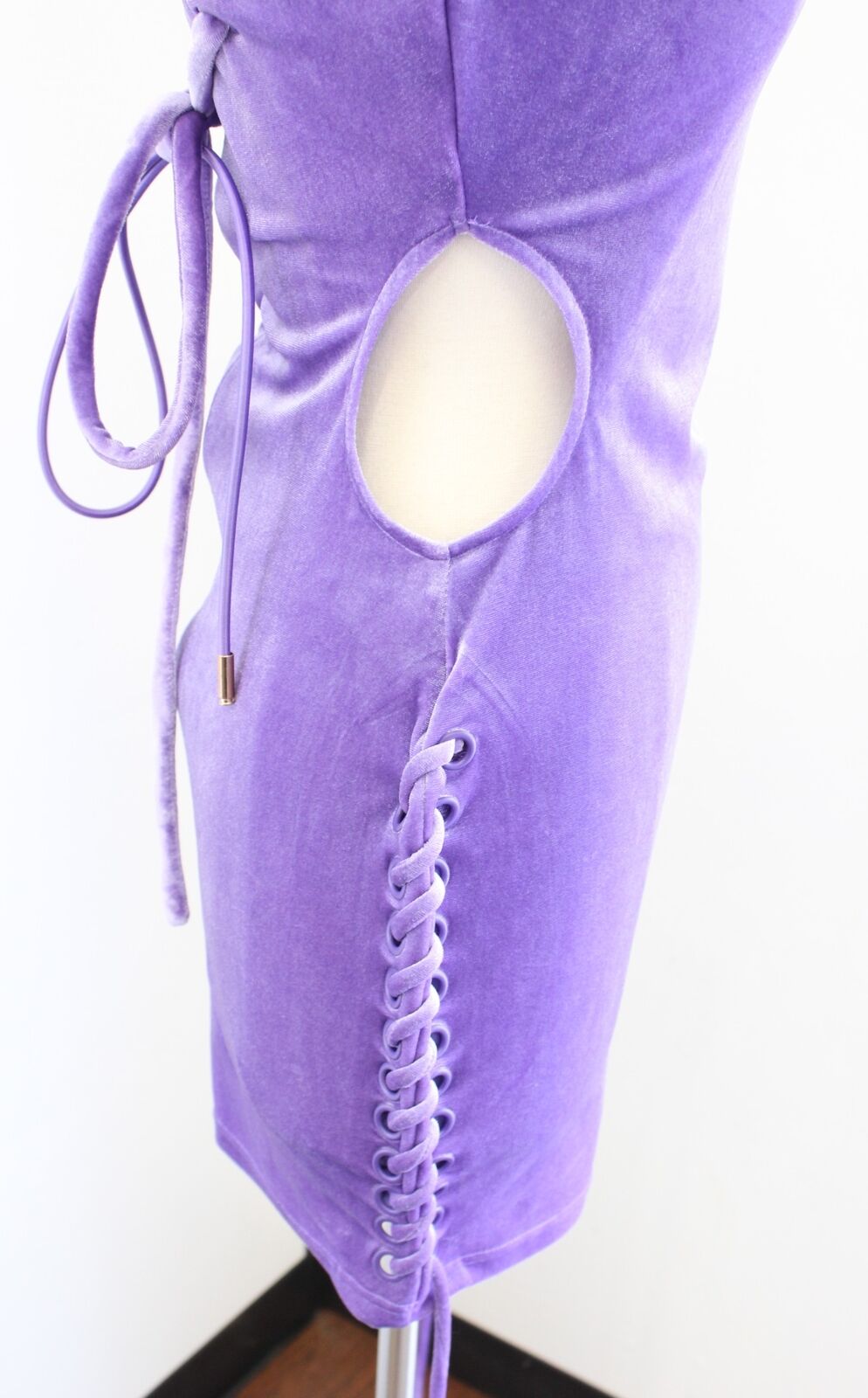 NWT BBxBrand Purple Velvet Cutout Lace Up Detail Mini Party Club Dress Size M