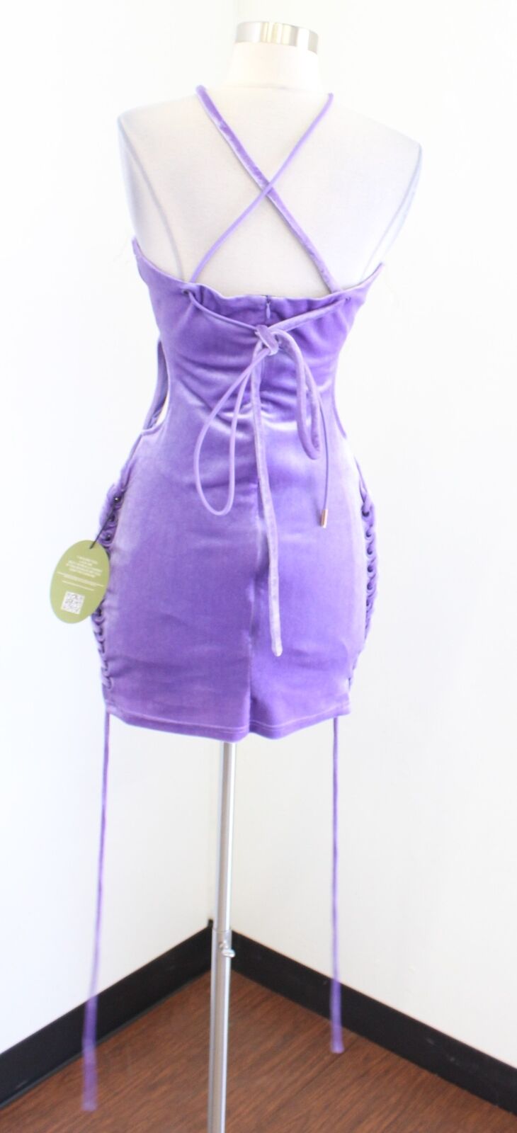 NWT BBxBrand Purple Velvet Cutout Lace Up Detail Mini Party Club Dress Size M