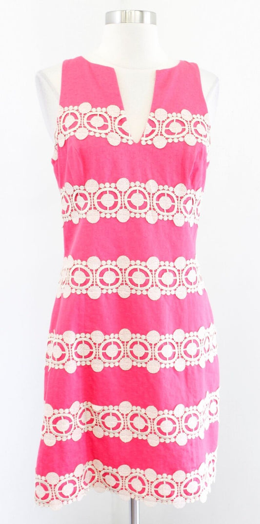 Lilly Pulitzer Augusta Anchor Print Jacquard Lace Trim Shift Dress Size 4 Pink