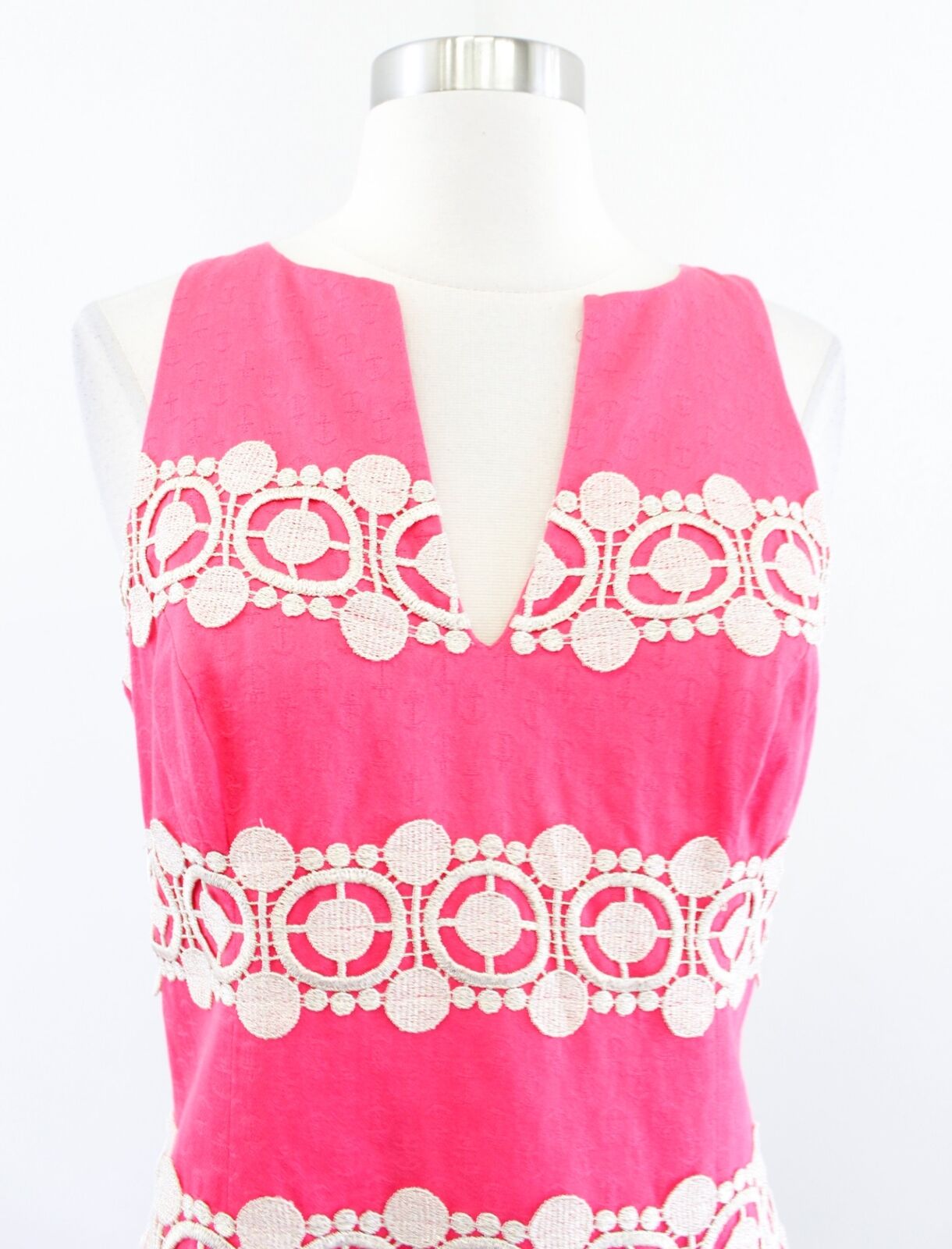 Lilly Pulitzer Augusta Anchor Print Jacquard Lace Trim Shift Dress Size 4 Pink