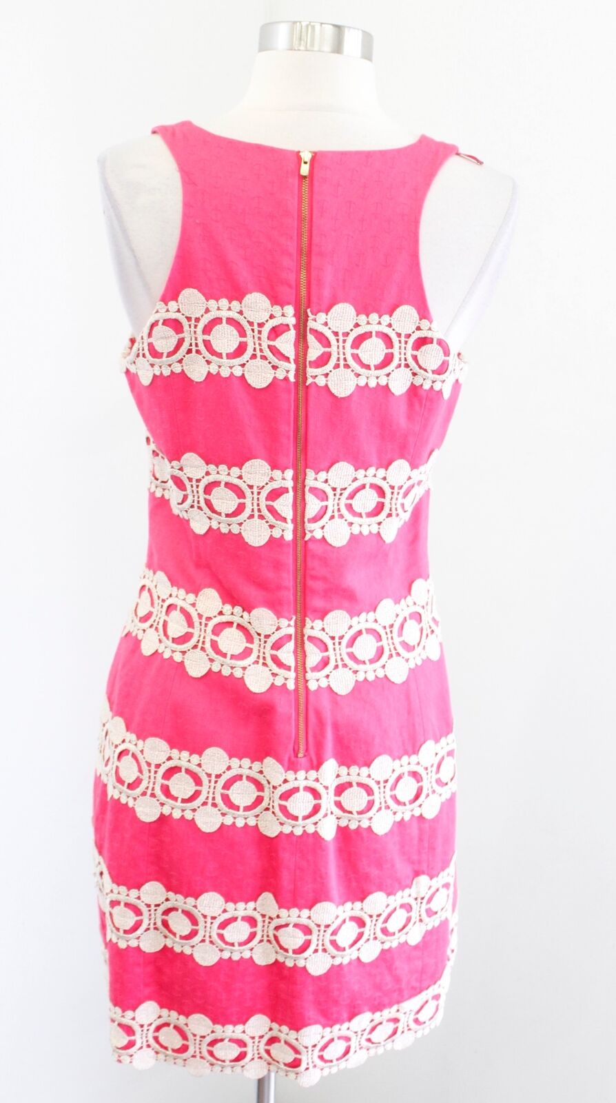 Lilly Pulitzer Augusta Anchor Print Jacquard Lace Trim Shift Dress Size 4 Pink