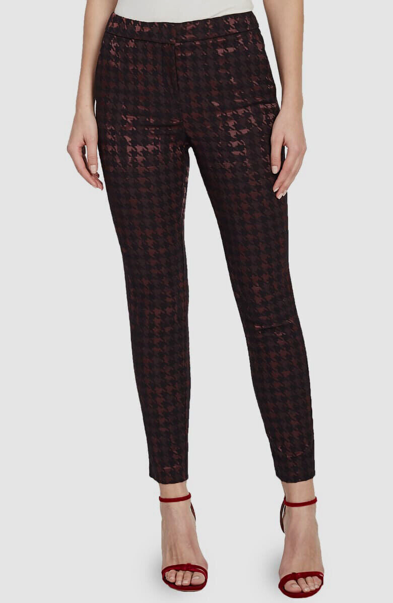 REISS Laura Black Burgundy Red Houndstooth Print Slim Skinny Ankle Pants Size 2