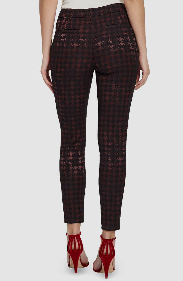 REISS Laura Black Burgundy Red Houndstooth Print Slim Skinny Ankle Pants Size 2