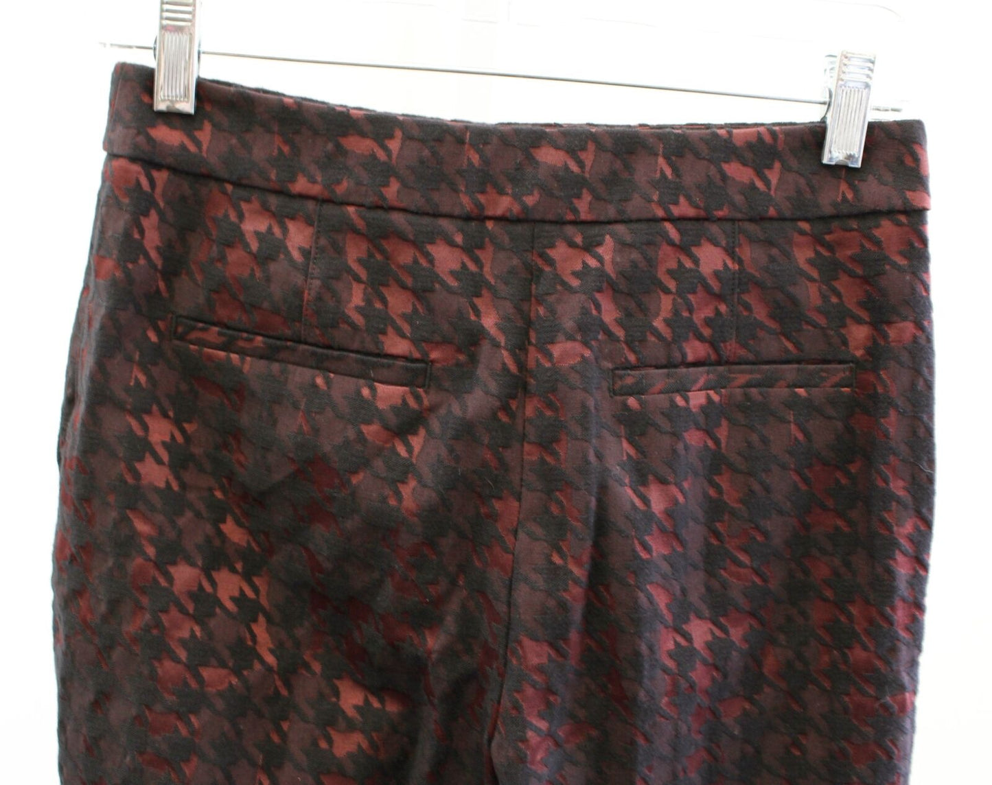 REISS Laura Black Burgundy Red Houndstooth Print Slim Skinny Ankle Pants Size 2