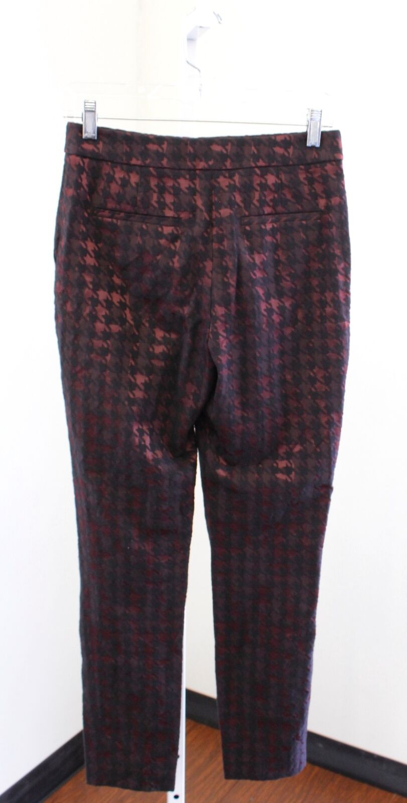 REISS Laura Black Burgundy Red Houndstooth Print Slim Skinny Ankle Pants Size 2