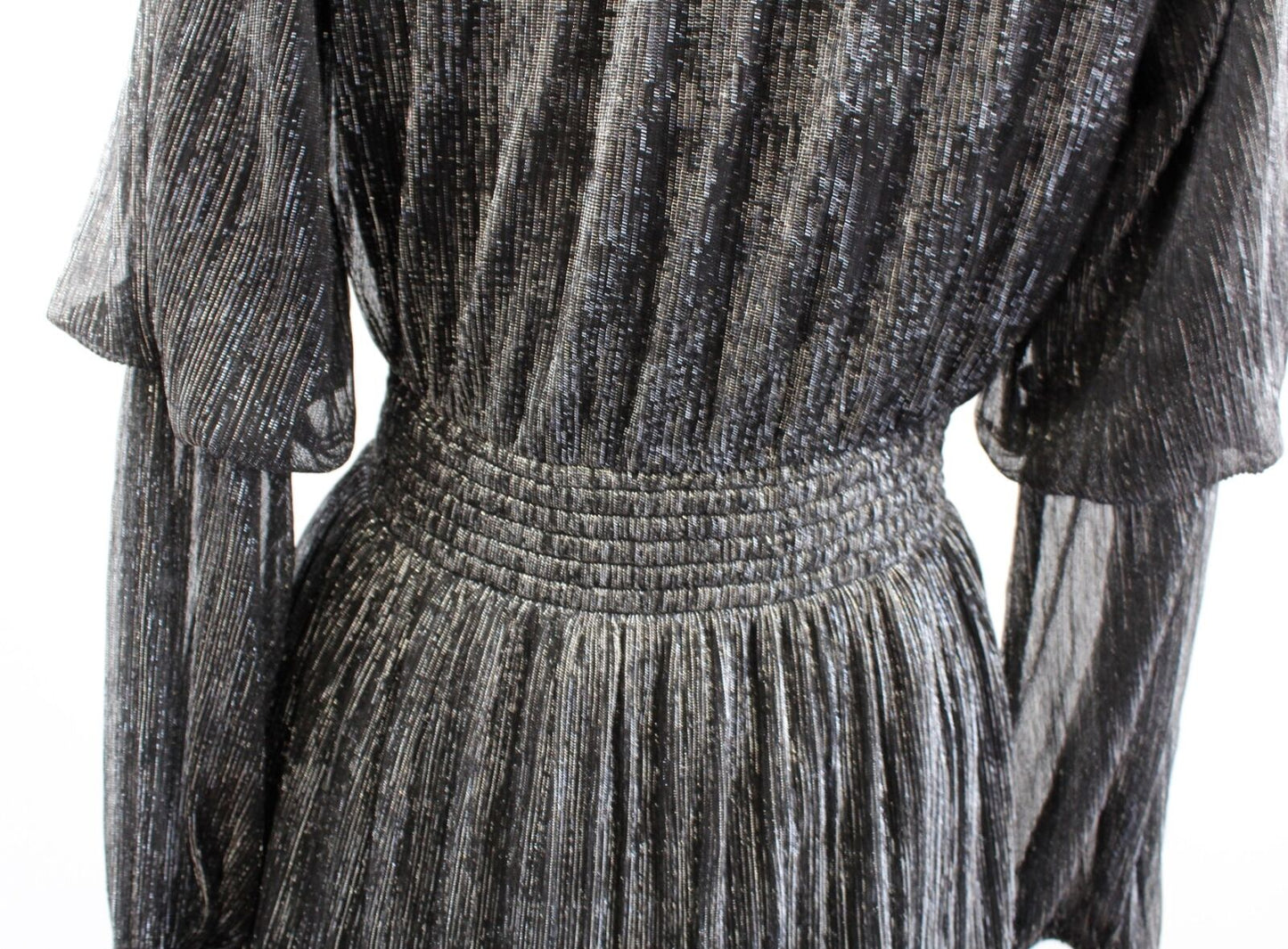 NEW Misa Los Angeles Maeryn Black Silver Metallic Dress Size S Ruffle Party