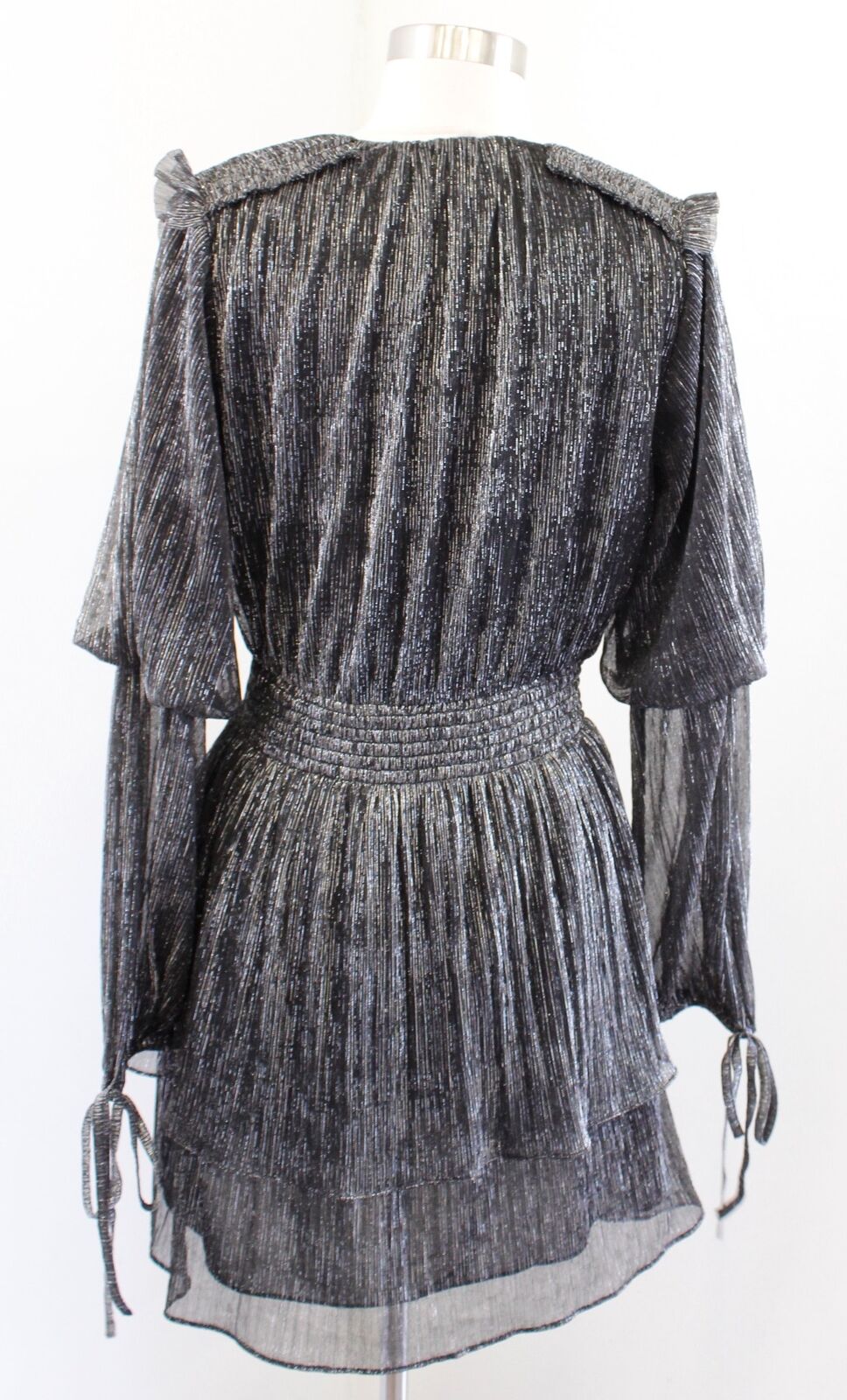 NEW Misa Los Angeles Maeryn Black Silver Metallic Dress Size S Ruffle Party