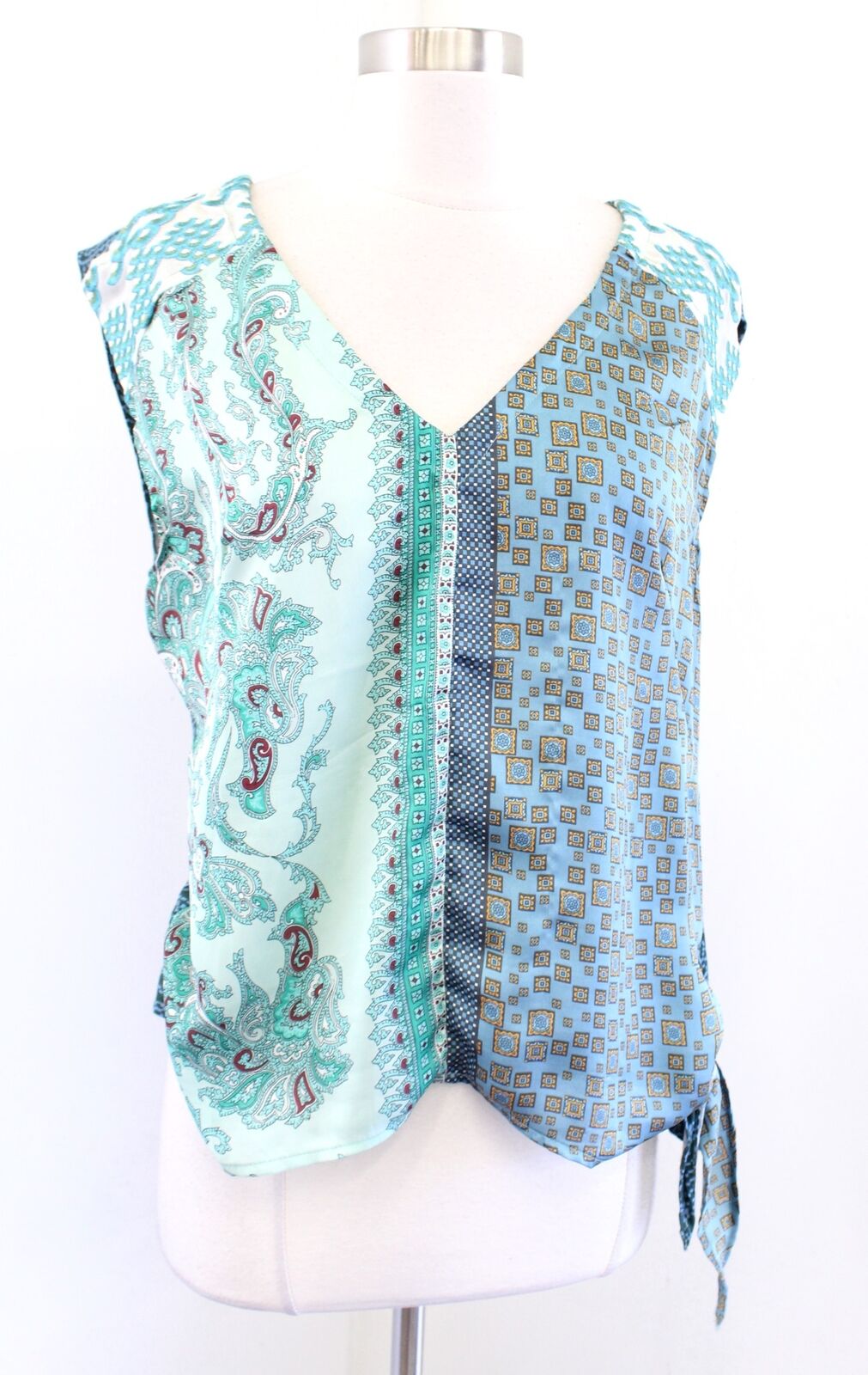 Tiny Anthropologie Kumiko Mixed Scarf Print Side Tie Top Blouse Size S Paisley