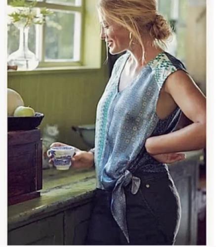 Tiny Anthropologie Kumiko Mixed Scarf Print Side Tie Top Blouse Size S Paisley