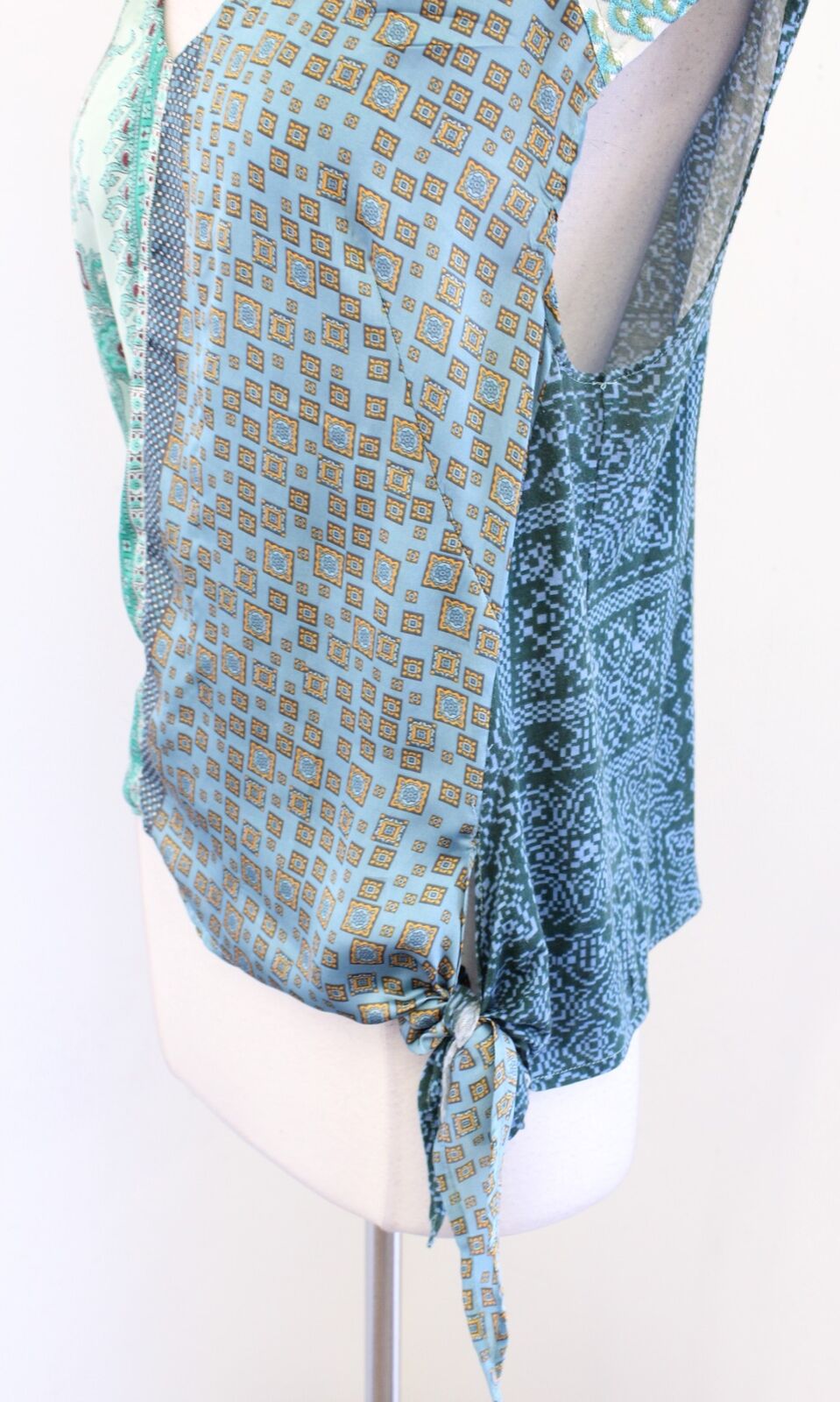 Tiny Anthropologie Kumiko Mixed Scarf Print Side Tie Top Blouse Size S Paisley